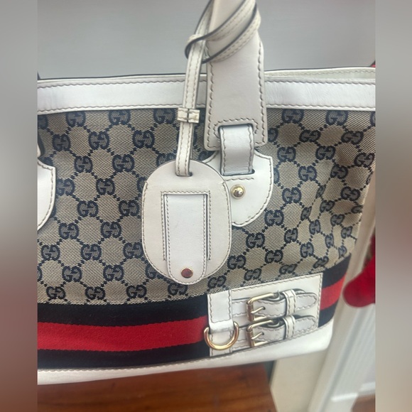 Gucci GG Blue,Red and White Web Stripe Signature Tote Bag - Picture 4 of 17